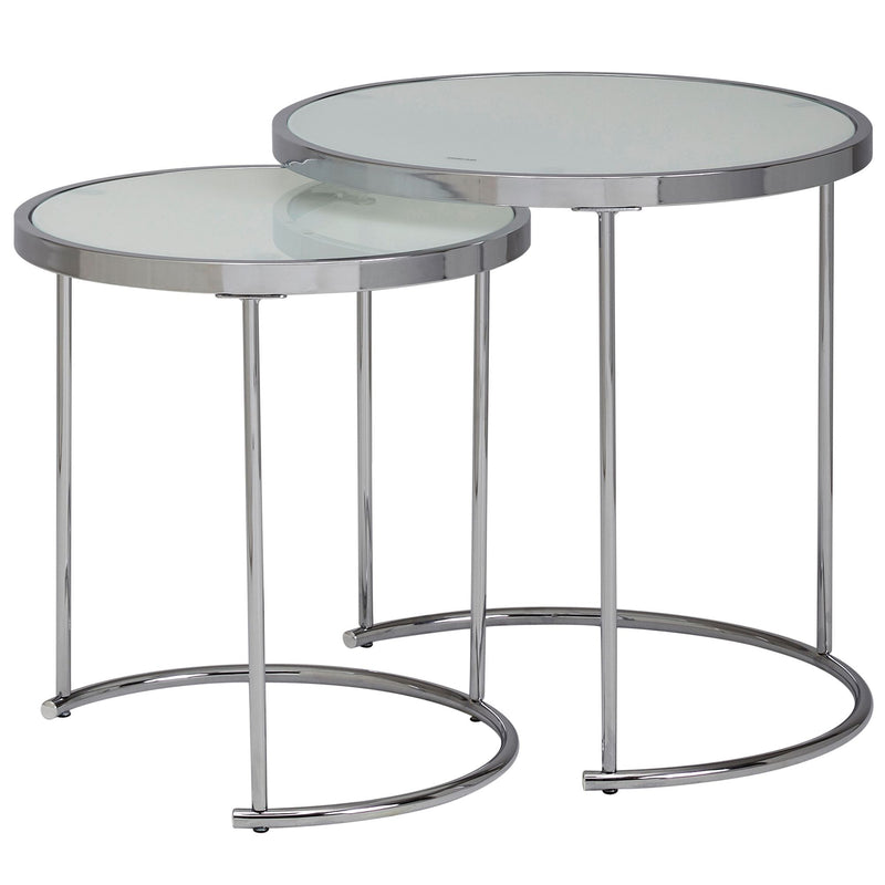 Beistelltisch 2er Set Rund Ø50/42cm Weiß Silber Glasplatte