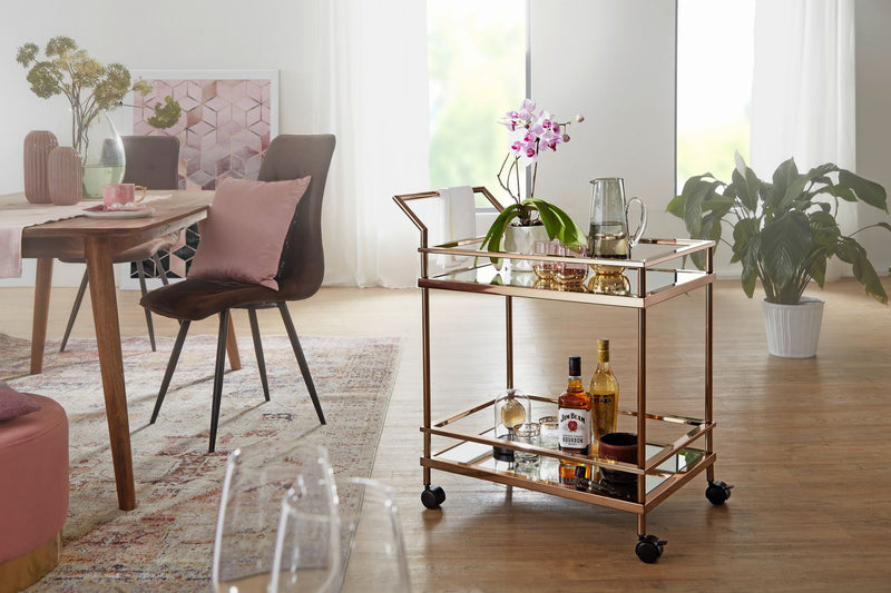 Servierwagen Dunkles Gold 2 Ebenen Glasplatte Rollen Bremsen