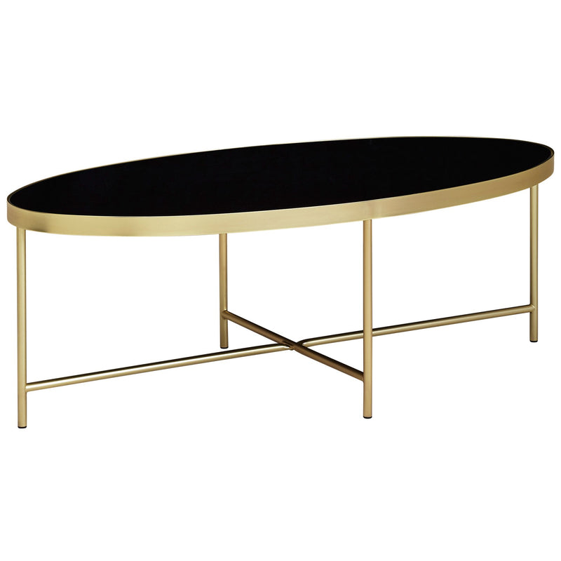 Couchtisch Glas Oval 110x56cm Schwarz Gold Metallgestell