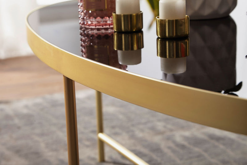 Couchtisch Glas Oval 110x56cm Schwarz Gold Metallgestell