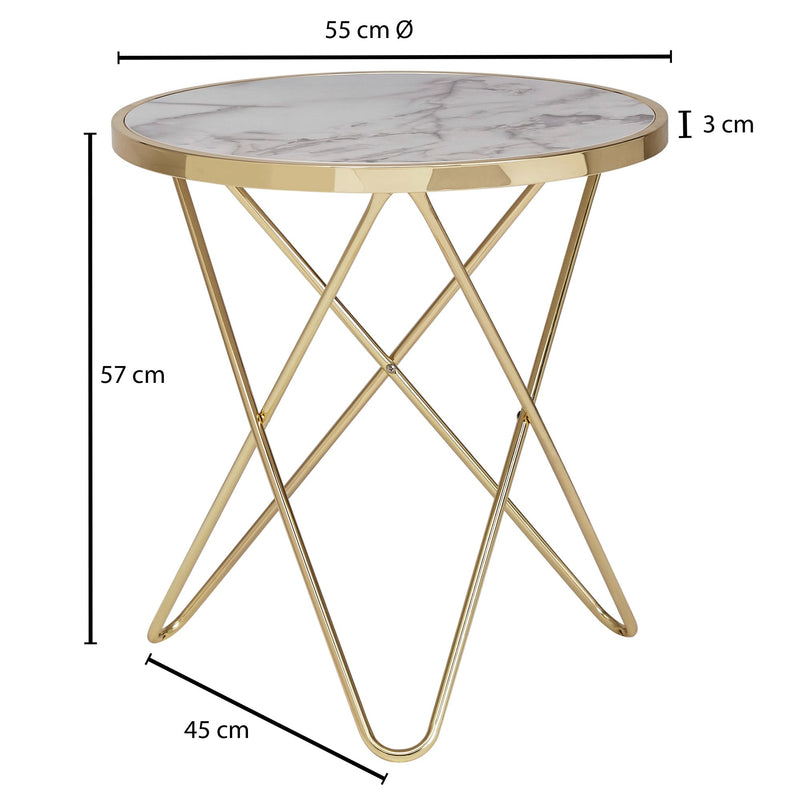 Beistelltisch Marmoroptik Weiß Rund Ø55cm Gold Metallgestell