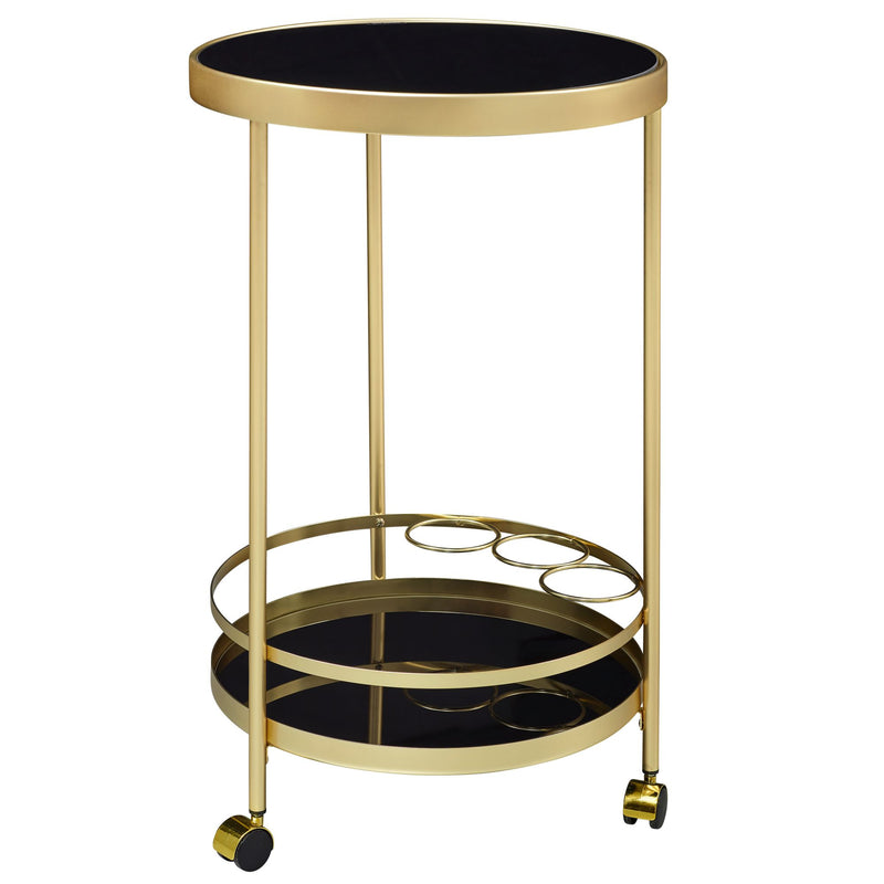 Servierwagen Gold Rund Ø45cm 2 Ebenen Glasplatte Schwarz Rollen