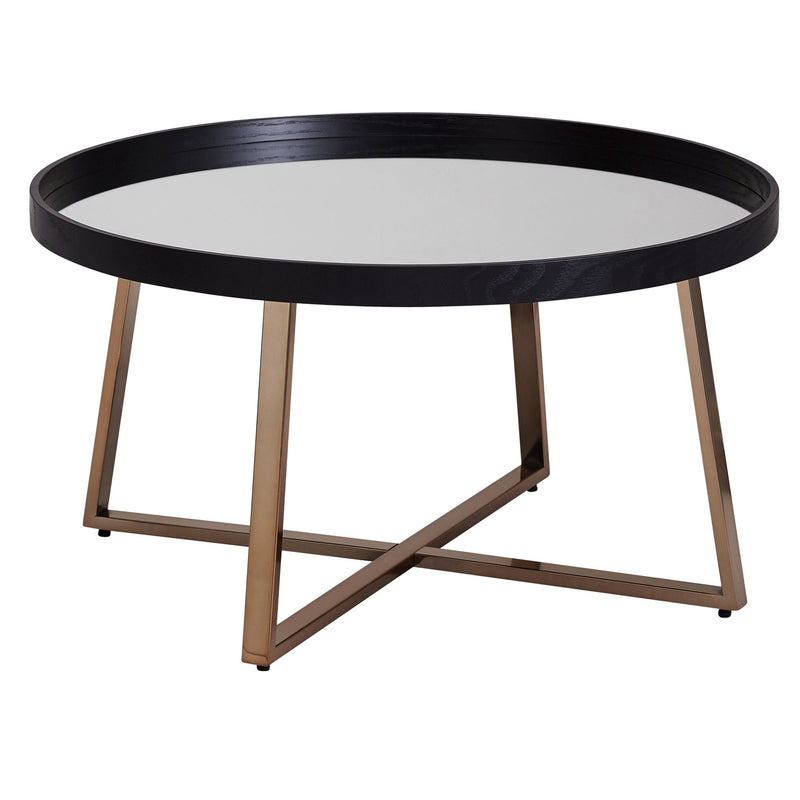 Couchtisch Rund Ø78cm Spiegelglas Dunkel-Gold Schwarz Metallgestell