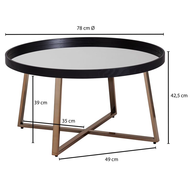 Couchtisch Rund Ø78cm Spiegelglas Dunkel-Gold Schwarz Metallgestell