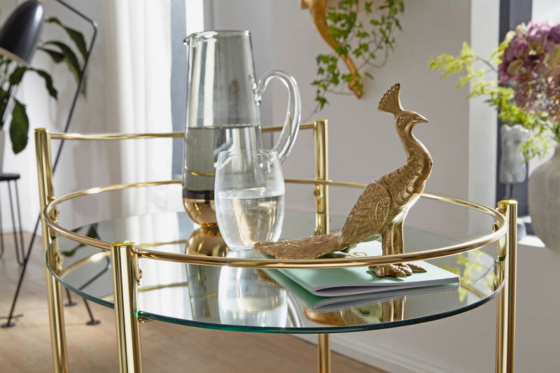 Servierwagen Gold 67x79cm Glasplatte Weiß Rollen Beistelltisch