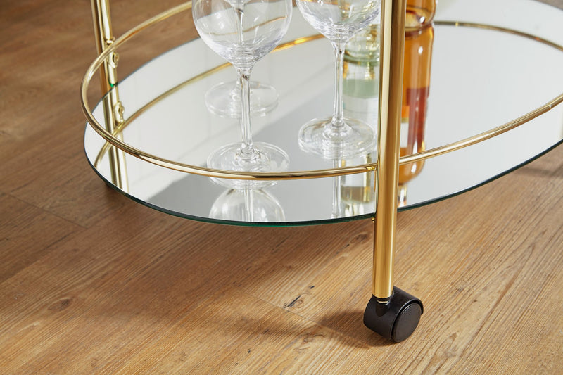 Servierwagen Gold 67x79cm Glasplatte Weiß Rollen Beistelltisch