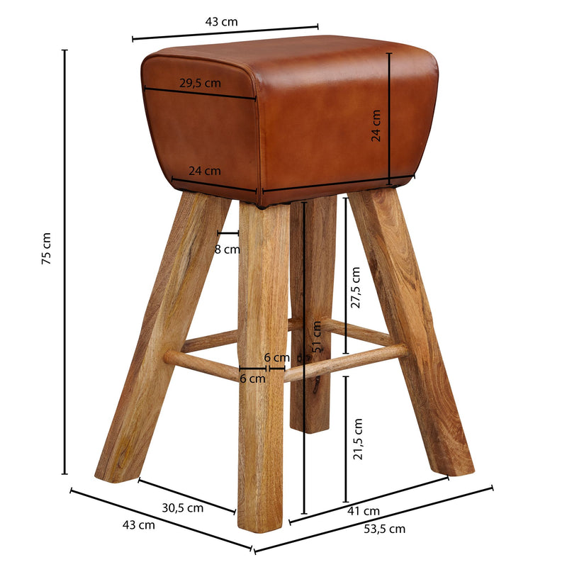 Barhocker Turnbock Mango Massivholz Echtleder Braun Country Design