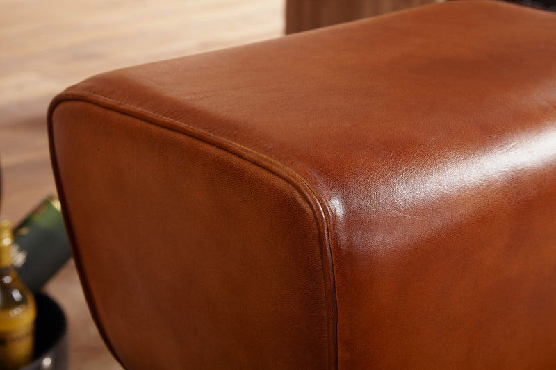 Barhocker Turnbock Mango Massivholz Echtleder Braun Country Design