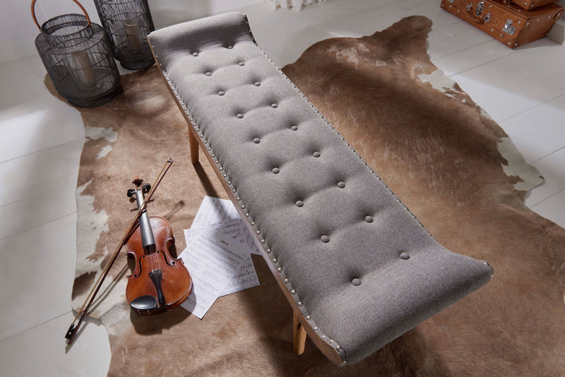 Sitzbank Chesterfield 125x51x38cm Stoff Massivholz Grau Modern