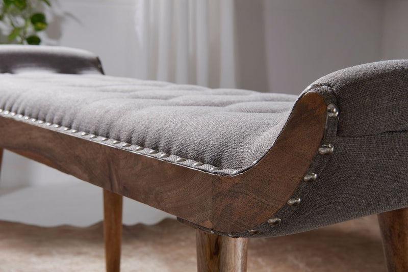 Sitzbank Chesterfield 125x51x38cm Stoff Massivholz Grau Modern