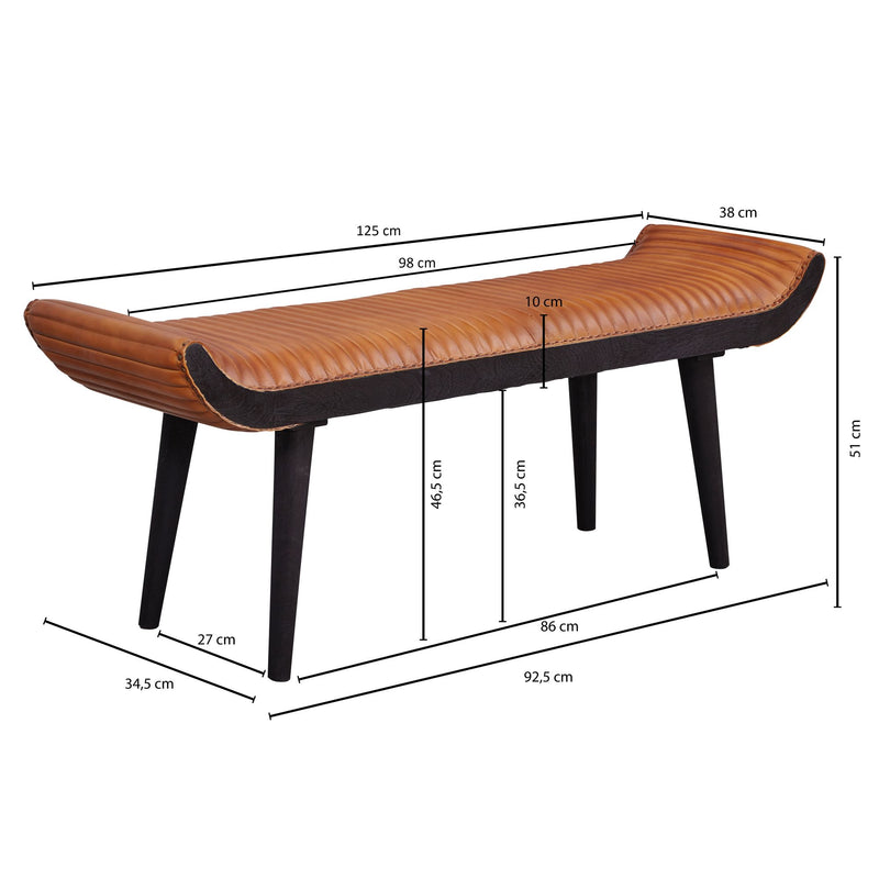 Sitzbank Echtleder Massivholz Braun 125x51x38cm Modern Design