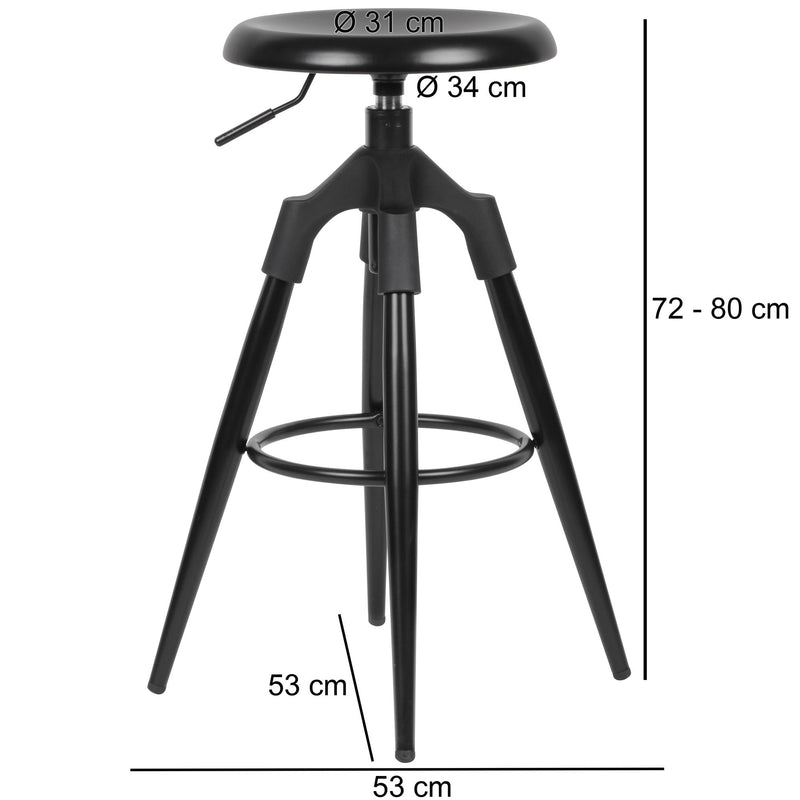 Barhocker Schwarz Metall 72-80cm Industrial Tresenhocker 100kg
