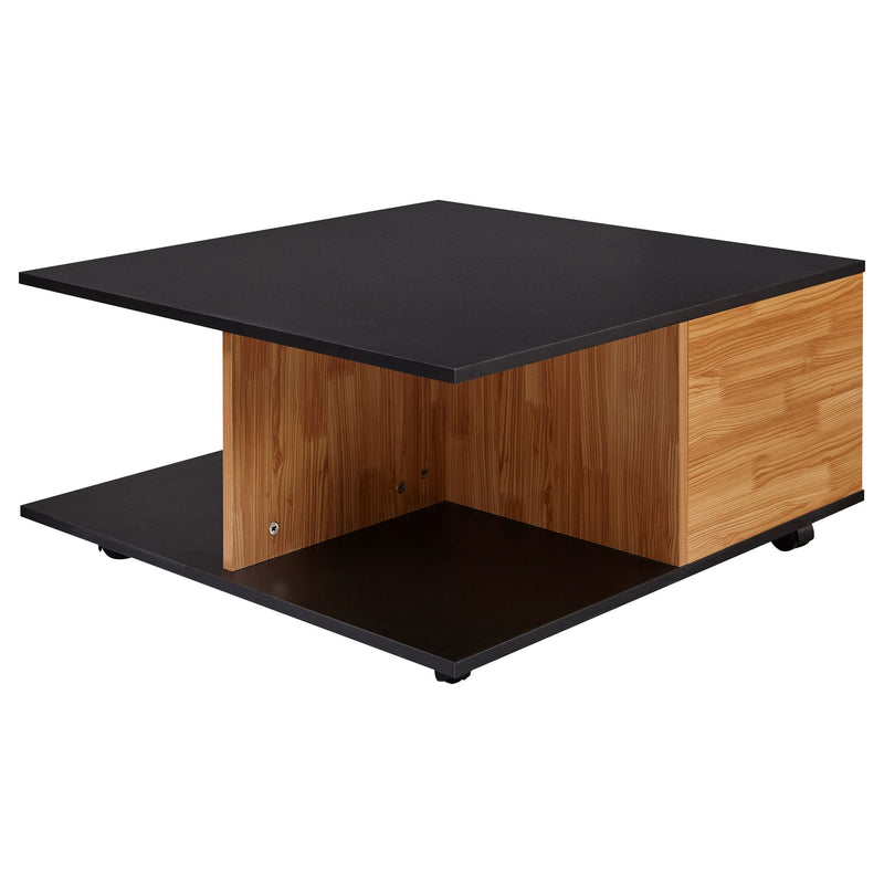 Couchtisch 70x70cm Anthrazit Sandeiche 2 Schubladen Rollen Fächer