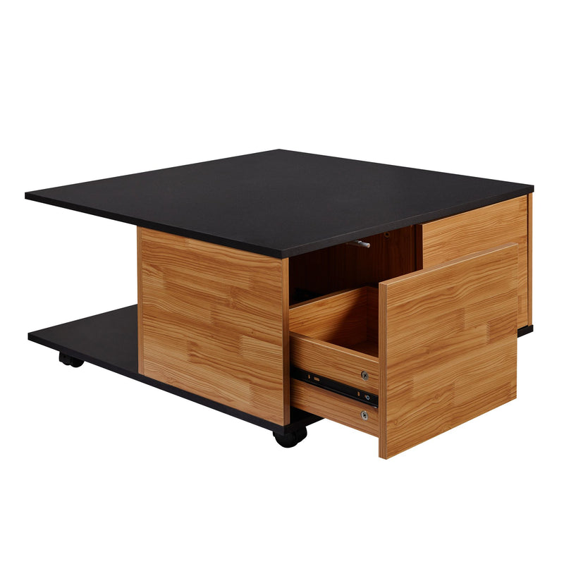 Couchtisch 70x70cm Anthrazit Sandeiche 2 Schubladen Rollen Fächer