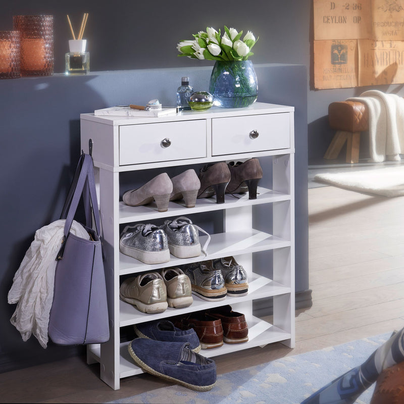 Schuhregal 60x79x24cm Weiß mit Schubladen 4 Fächer Flurregal