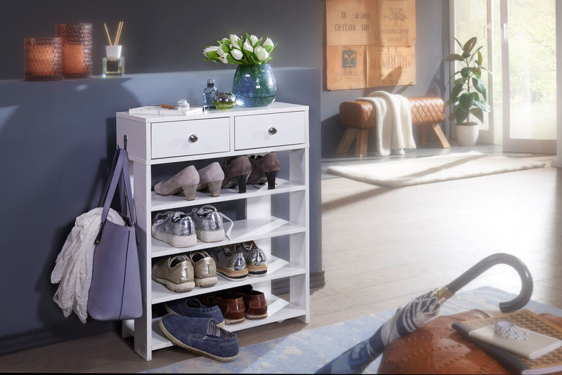 Schuhregal 60x79x24cm Weiß mit Schubladen 4 Fächer Flurregal
