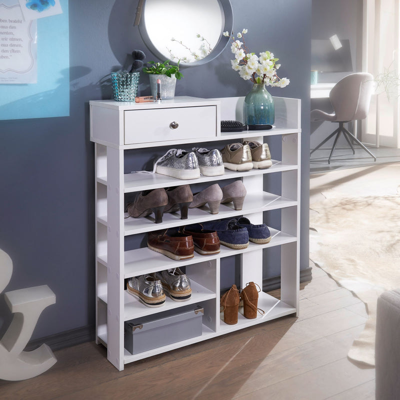Schuhregal 75x92,5x24cm Weiß 7 Fächer mit Schublade Flurregal