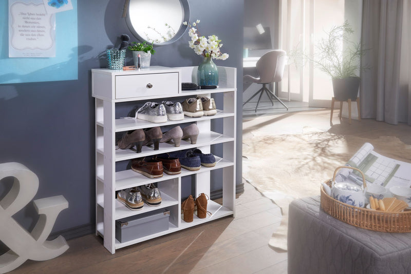 Schuhregal 75x92,5x24cm Weiß 7 Fächer mit Schublade Flurregal