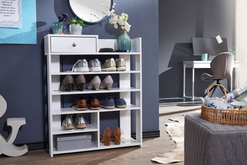 Schuhregal 75x92,5x24cm Weiß 7 Fächer mit Schublade Flurregal