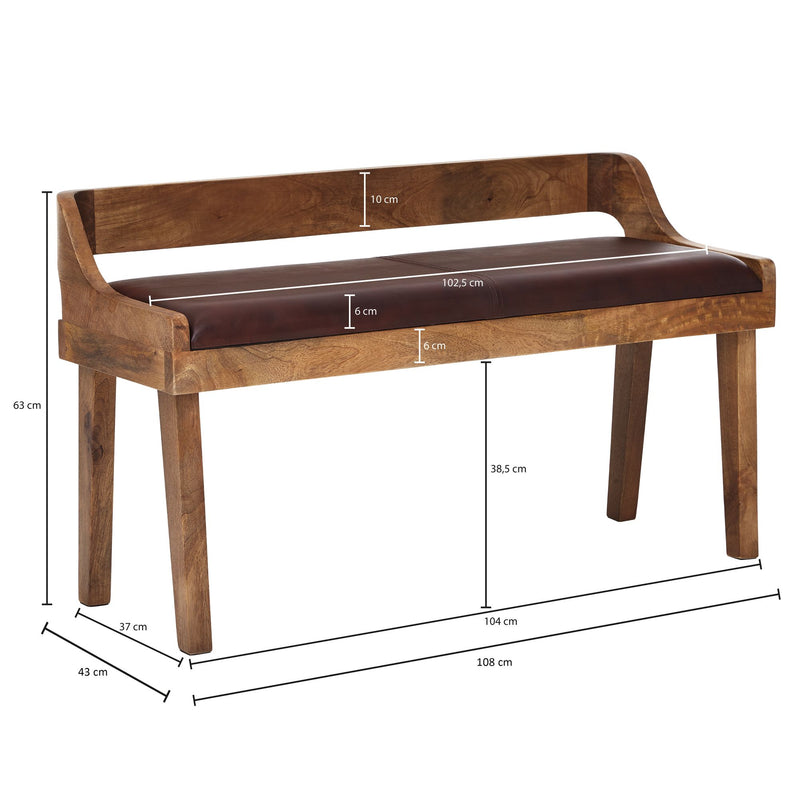 Sitzbank Echtleder Massivholz 108x63x43cm Polsterbank Braun Flur