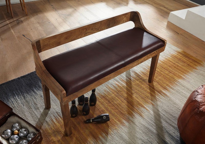 Sitzbank Echtleder Massivholz 108x63x43cm Polsterbank Braun Flur