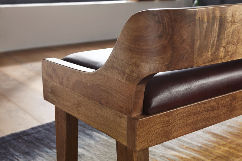 Sitzbank Echtleder Massivholz 108x63x43cm Polsterbank Braun Flur