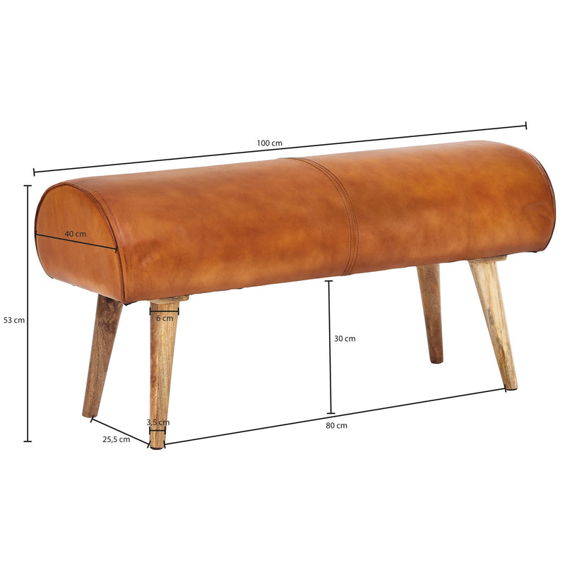 Sitzbank Echtleder Massivholz 100x53x40cm Polsterbank Braun Flur