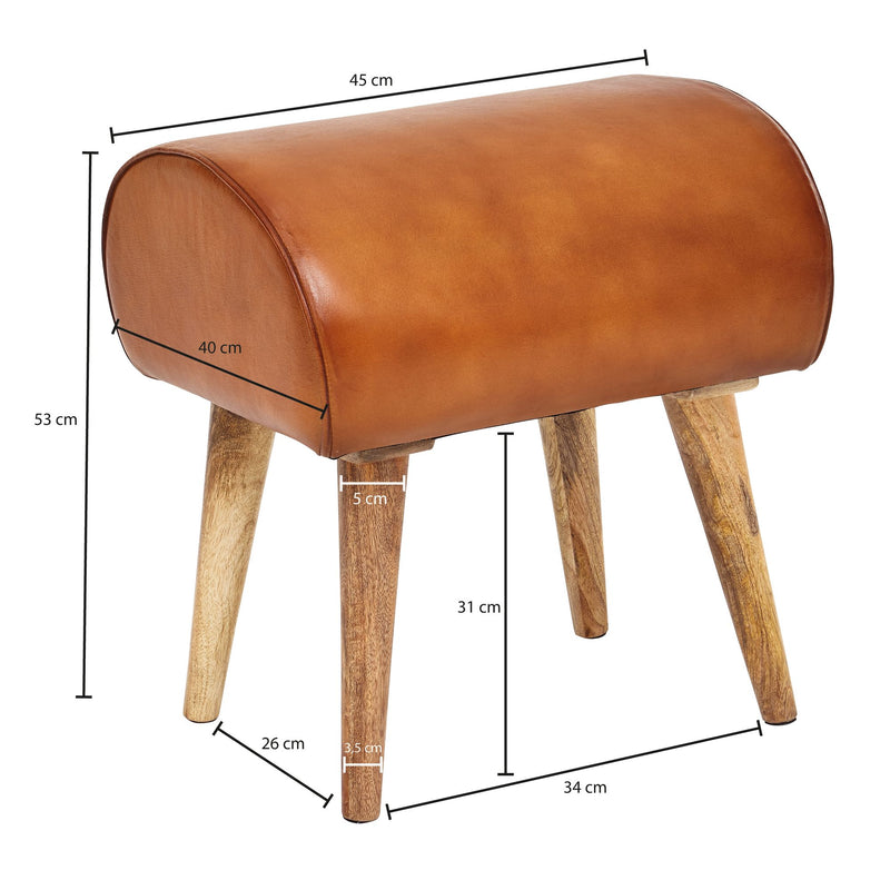 Lederhocker Turnbock Echtleder Massivholz 45x53x40cm Modern Gepolstert