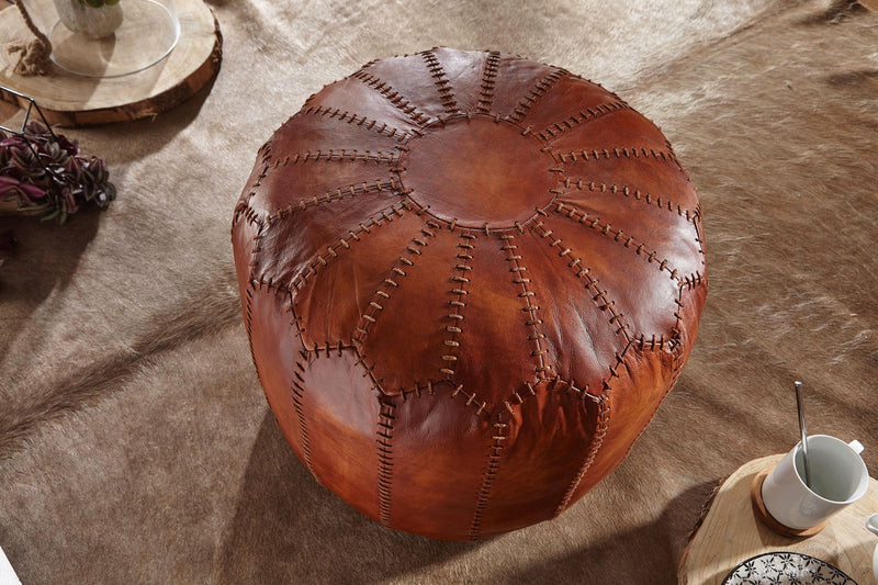 Sitzhocker Echtleder Braun 52x40x52cm Orientalisch Wohnzimmer Pouf