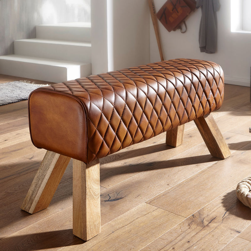 Sitzbank Echtleder Massivholz 89x46x35cm Modern Turnbock Gepolstert