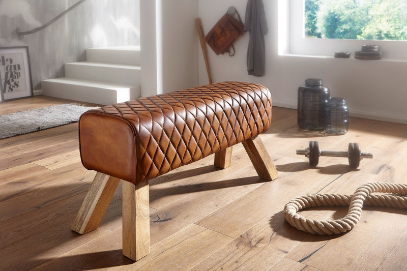 Sitzbank Echtleder Massivholz 89x46x35cm Modern Turnbock Gepolstert