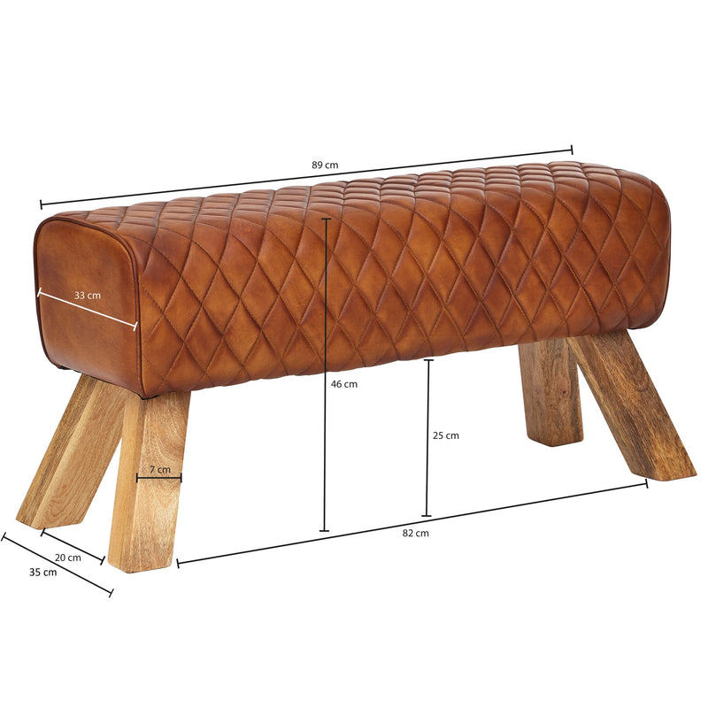 Sitzbank Echtleder Massivholz 89x46x35cm Modern Turnbock Gepolstert