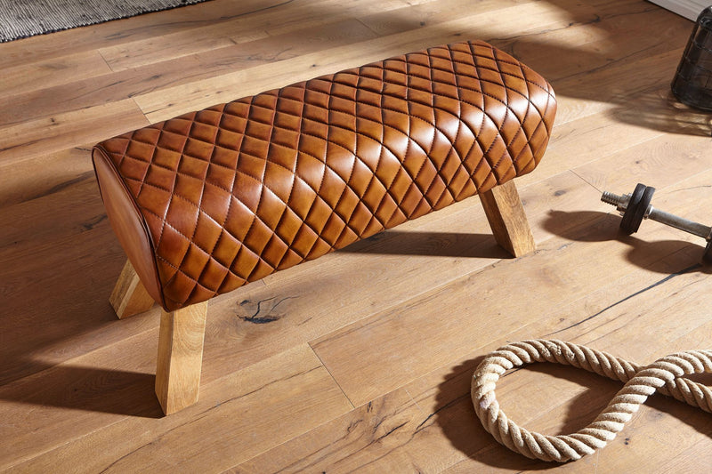 Sitzbank Echtleder Massivholz 89x46x35cm Modern Turnbock Gepolstert