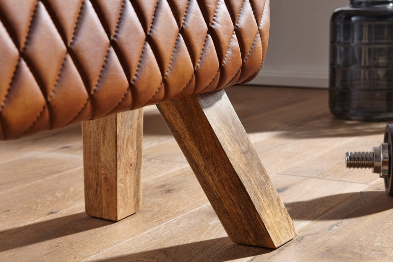 Sitzbank Echtleder Massivholz 89x46x35cm Modern Turnbock Gepolstert