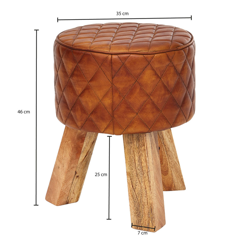 Sitzhocker Echtleder Massivholz 35x46x35cm Modern Braun Gepolstert