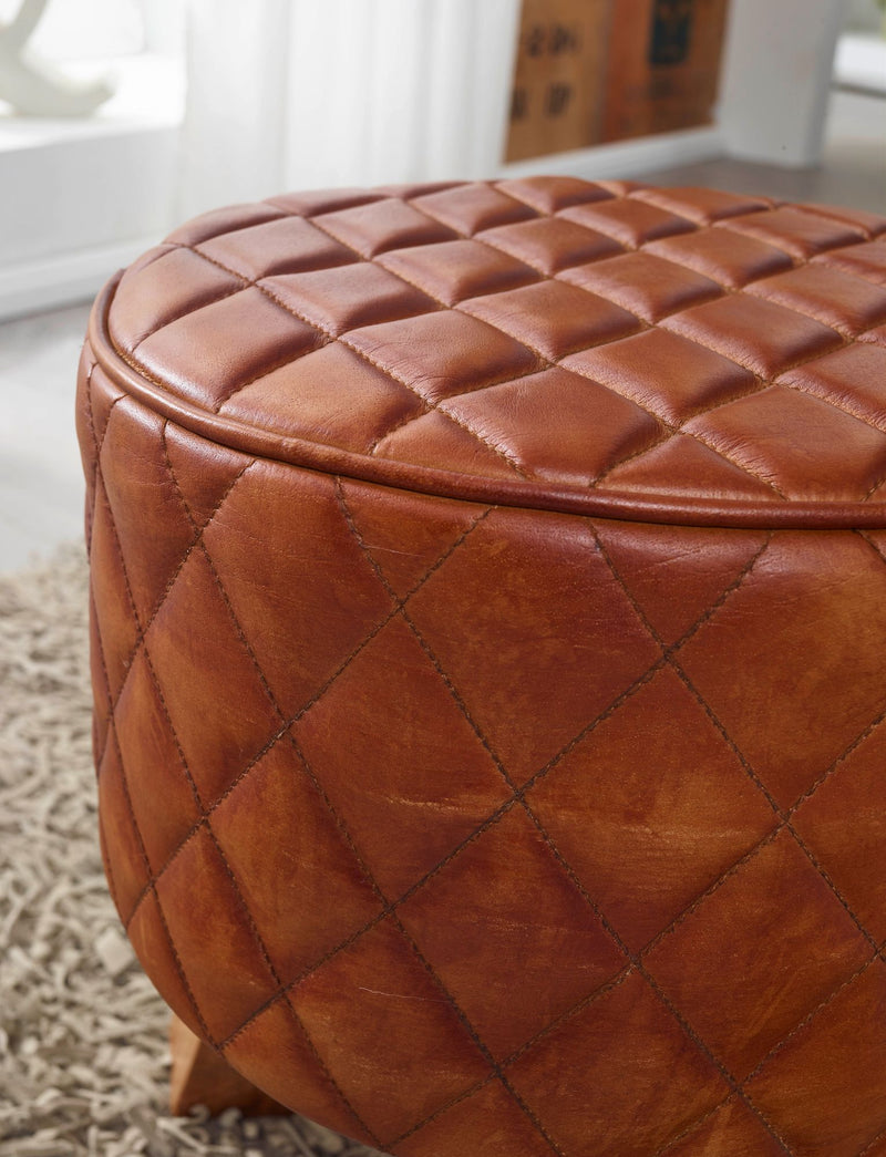 Sitzhocker Echtleder Massivholz 35x46x35cm Modern Braun Gepolstert