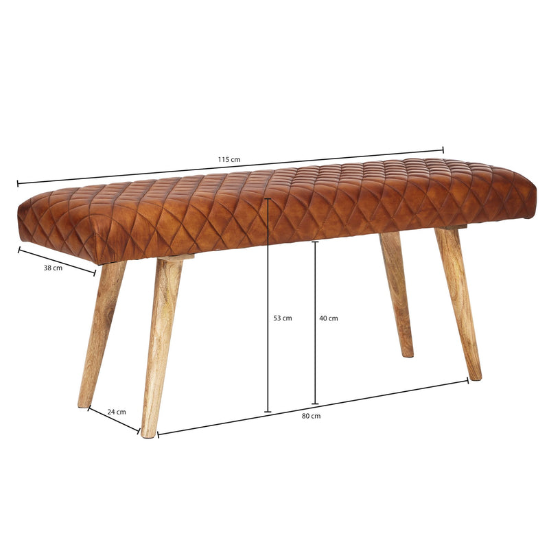 Sitzbank Echtleder Massivholz 115x53x38cm Polsterbank Braun Flur Esszimmer