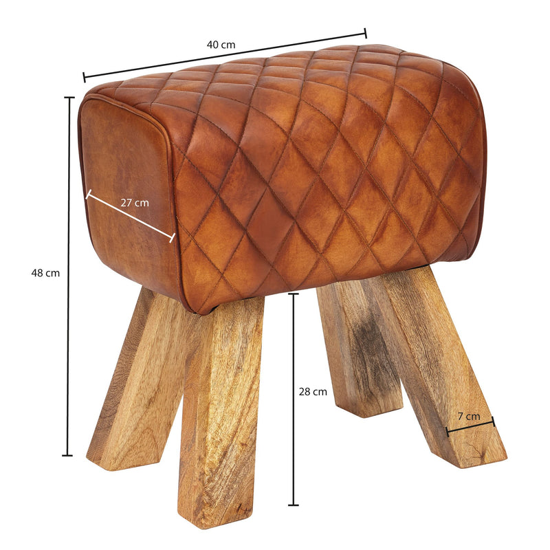Sitzhocker Echtleder Massivholz 40x48x27cm Modern Braun Gepolstert