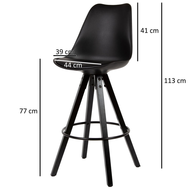 Barhocker Set 2er Schwarz Kunstleder Massivholz Skandinavisch 77cm