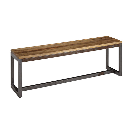 Esszimmerbank 120cm aus Mango Massivholz mit Metall-Gestell in Vintage-Optik, Gesamtansicht von der Seite.