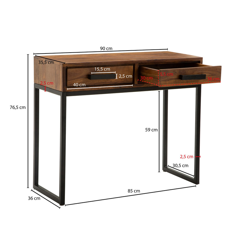 Konsolentisch Sheesham Massivholz Metall 90x76x36cm Modern Design