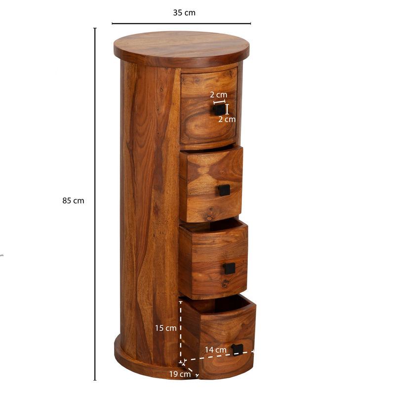 Sideboard Sheesham Massivholz 35x85x35cm 4 Schubladen Beistellschrank
