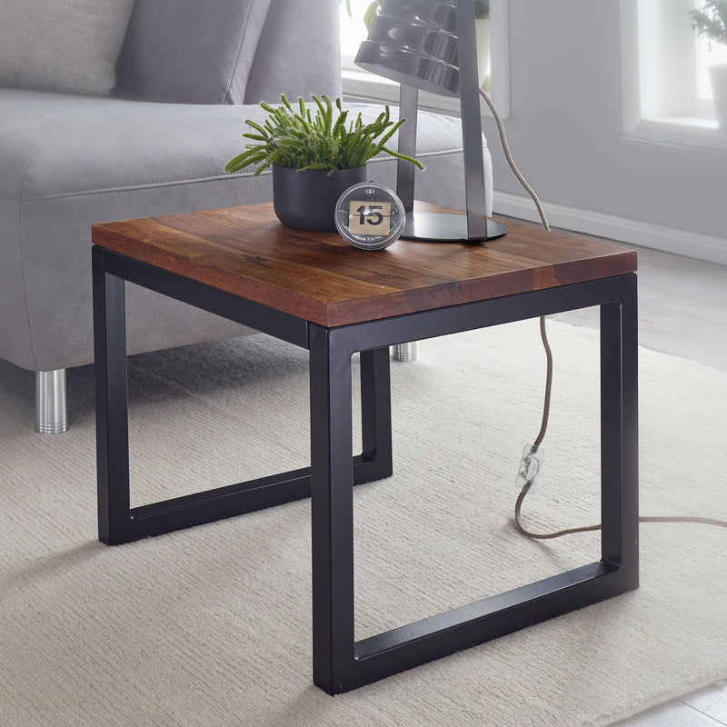Beistelltisch 45x40x45cm Sheesham Massivholz Metall Industrial Style