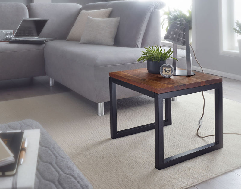 Beistelltisch 45x40x45cm Sheesham Massivholz Metall Industrial Style