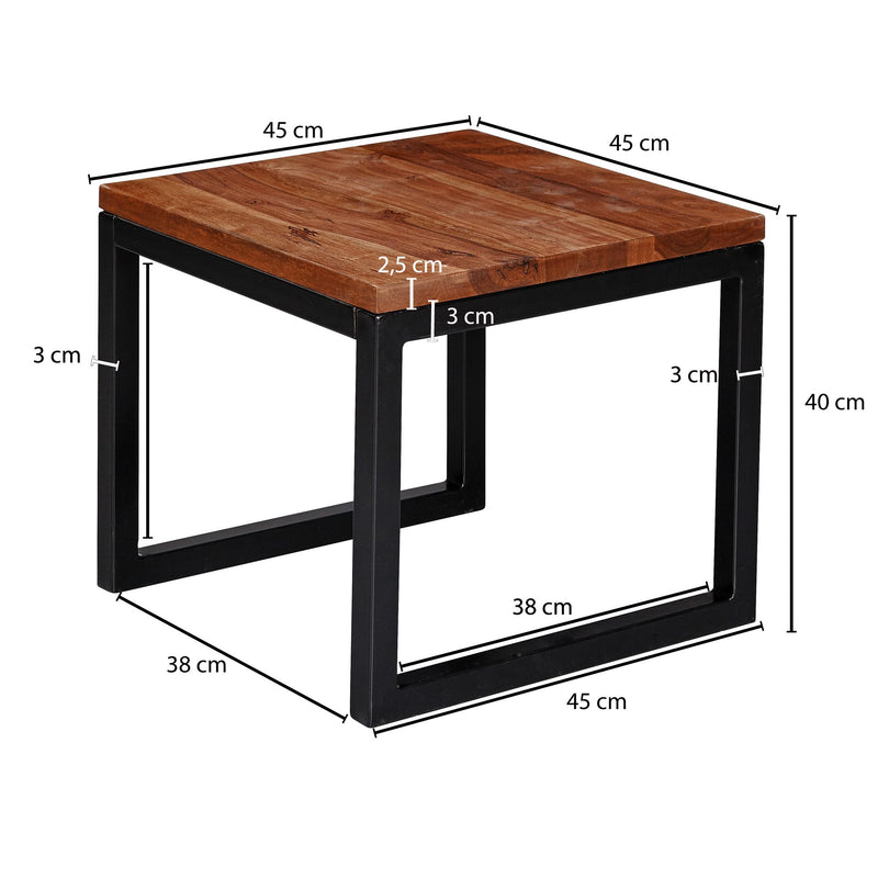 Beistelltisch 45x40x45cm Sheesham Massivholz Metall Industrial Style