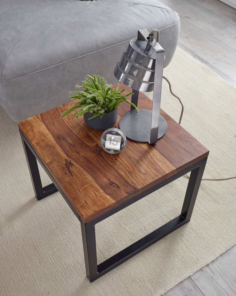 Beistelltisch 45x40x45cm Sheesham Massivholz Metall Industrial Style