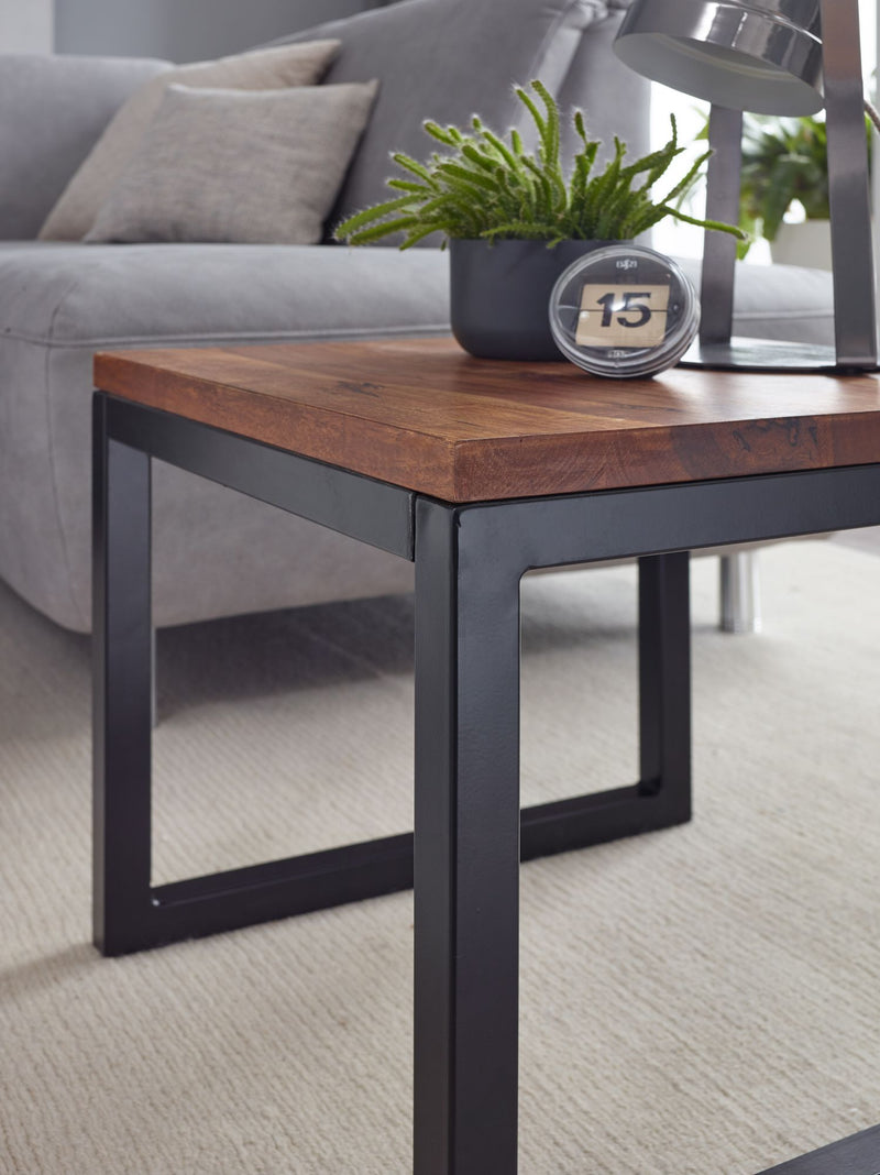 Beistelltisch 45x40x45cm Sheesham Massivholz Metall Industrial Style