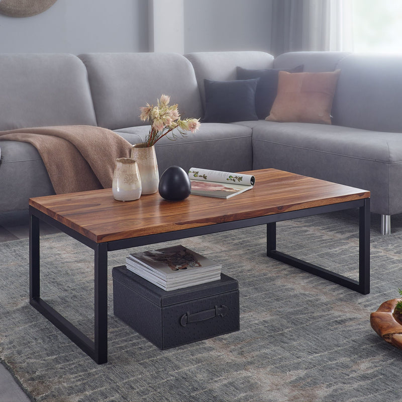 Couchtisch 110x40x60cm Sheesham Massivholz Metall Industrial Style