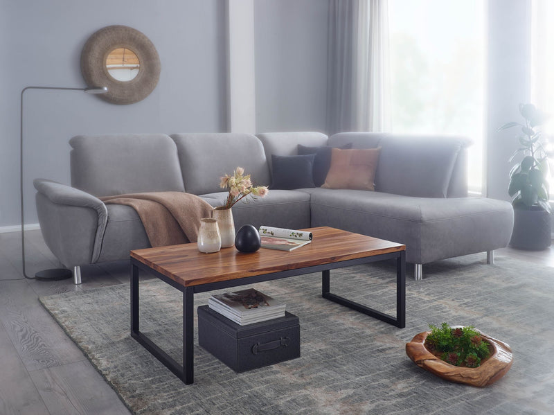 Couchtisch 110x40x60cm Sheesham Massivholz Metall Industrial Style