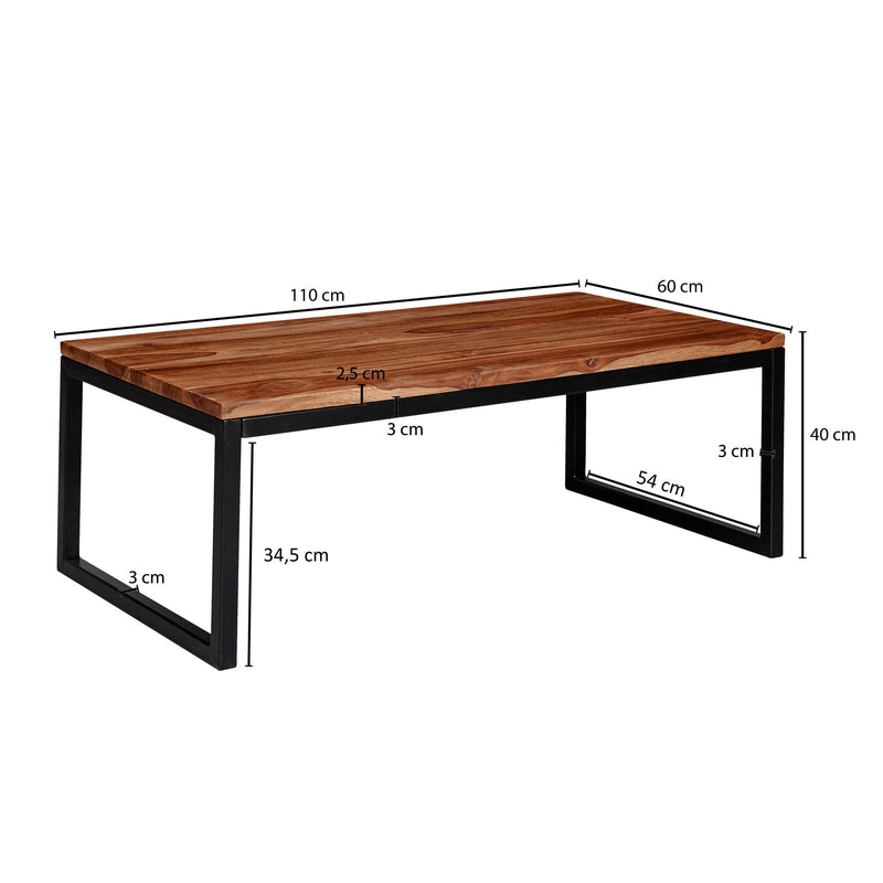 Couchtisch 110x40x60cm Sheesham Massivholz Metall Industrial Style
